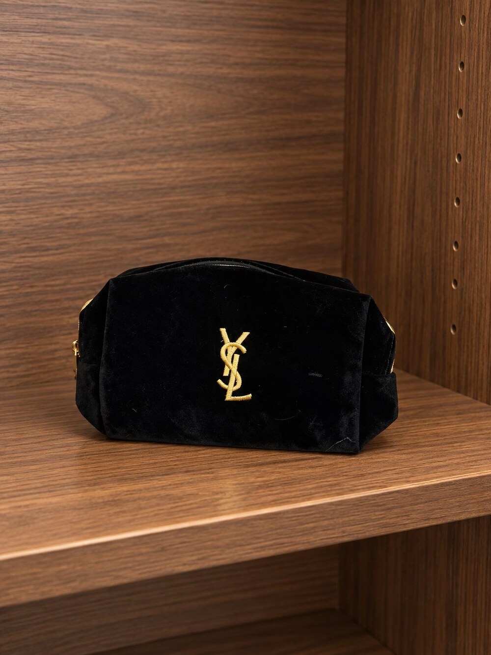 Yves Saint Laurent Black Velvet Makeup Bag | Plush Velvet Finish - Picture 5 of 6